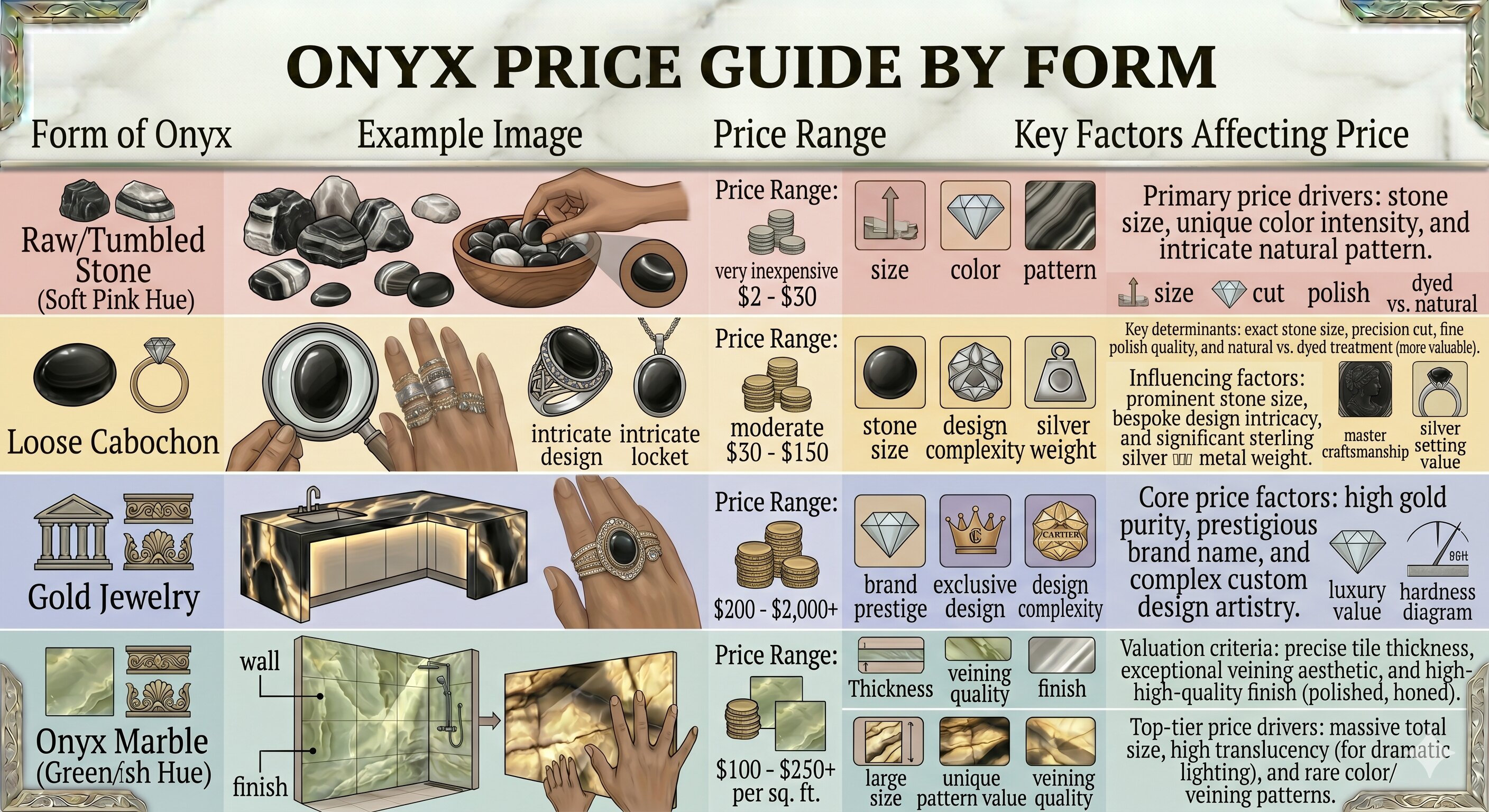 Onyx price guide by form